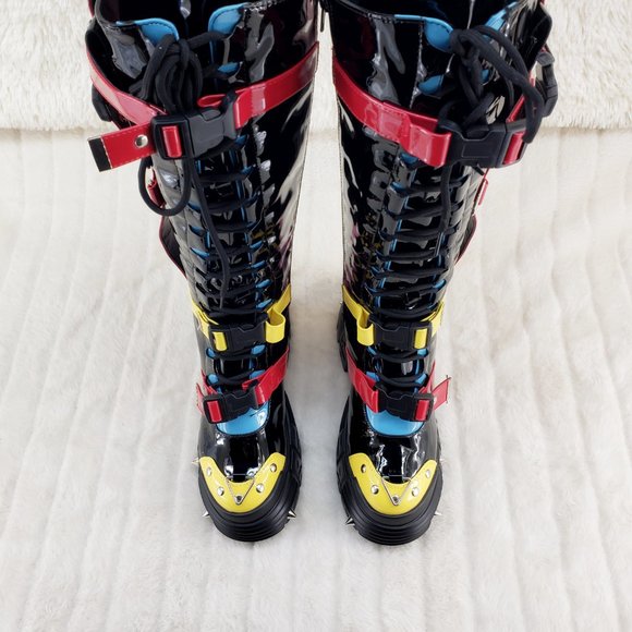 Space Cookies Hidden Wedge Platform Color Block Festival Punk Knee Boots - Picture 8 of 11